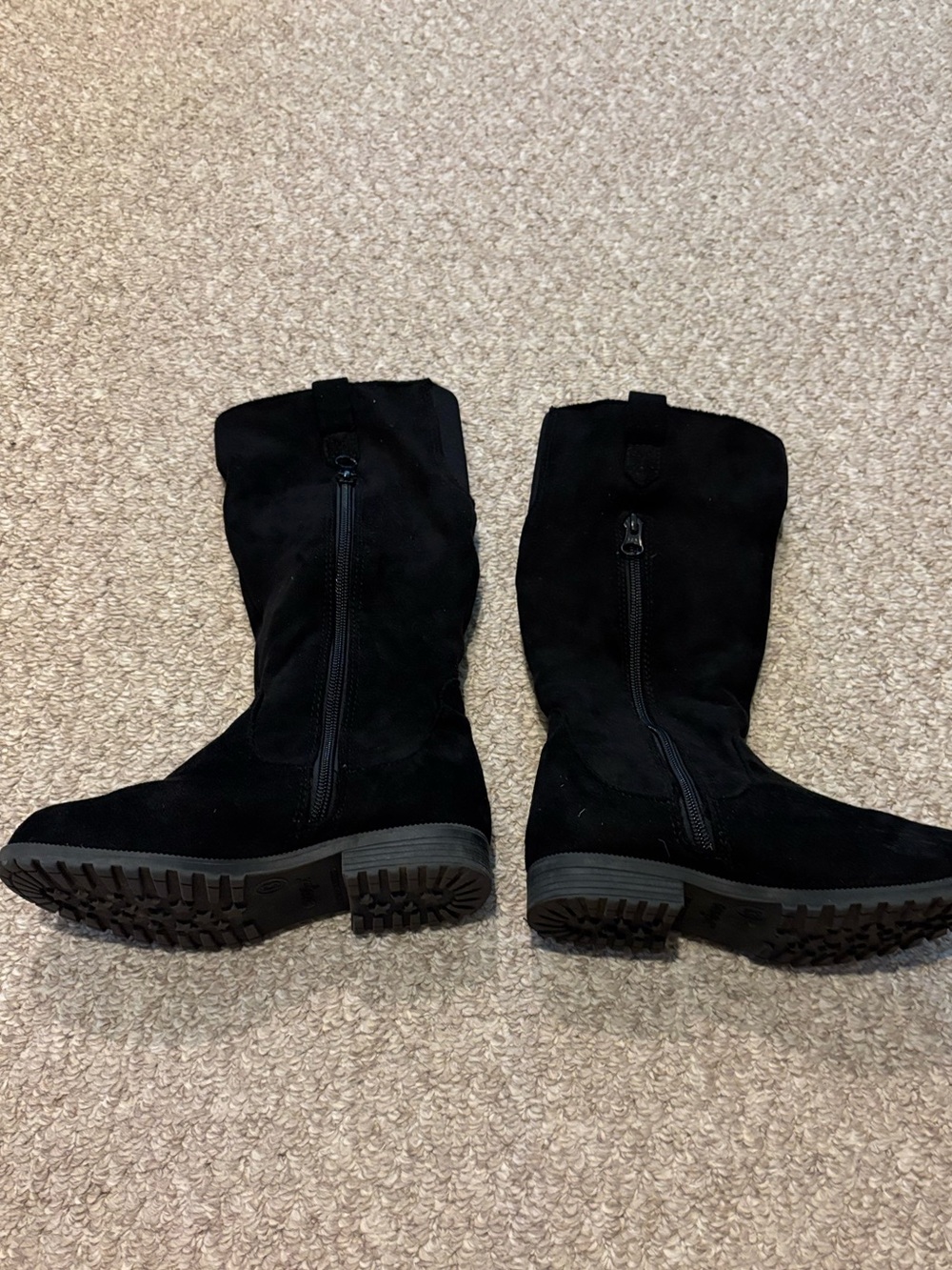 Girl’s Black Mid-Calf Suede Zip Boots